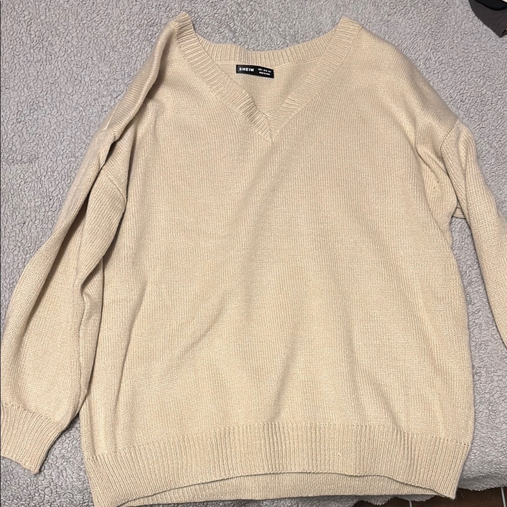 SHEIN Cream V-Neck Sweater